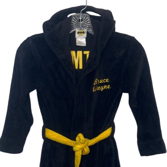 Batman Kids Hooded Bathrobe Boys Small Black Yellow Bruce Wayne Embroidery - Picture 3 of 8